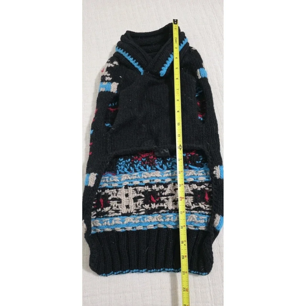 Chilly Dog Sweater‎ Sz L Black Red Blue 100% Wool Aztec Tribal Warm Thick Winter